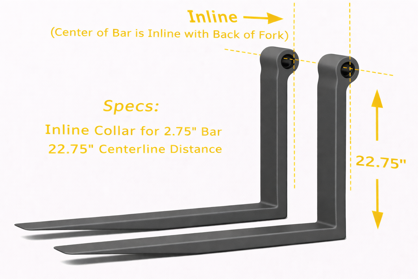 Telehandler Forks - 2.36" x 6" x 60" - 22.75" Centerline - 2.75" Bar - Inline Collar (Pair)