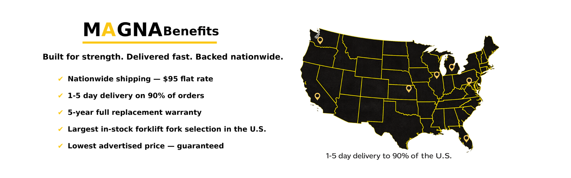 Magna Forklift Forks nationwide delivery benefits and warranty information